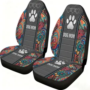 A set of 2 dog-themed car seat covers, featuring a Bohemian-style floral design, is perfect for the front seats. Made of polyester, they are suitable for Christmas Eve and Halloween, Car Seat Cushion, Car Accessories