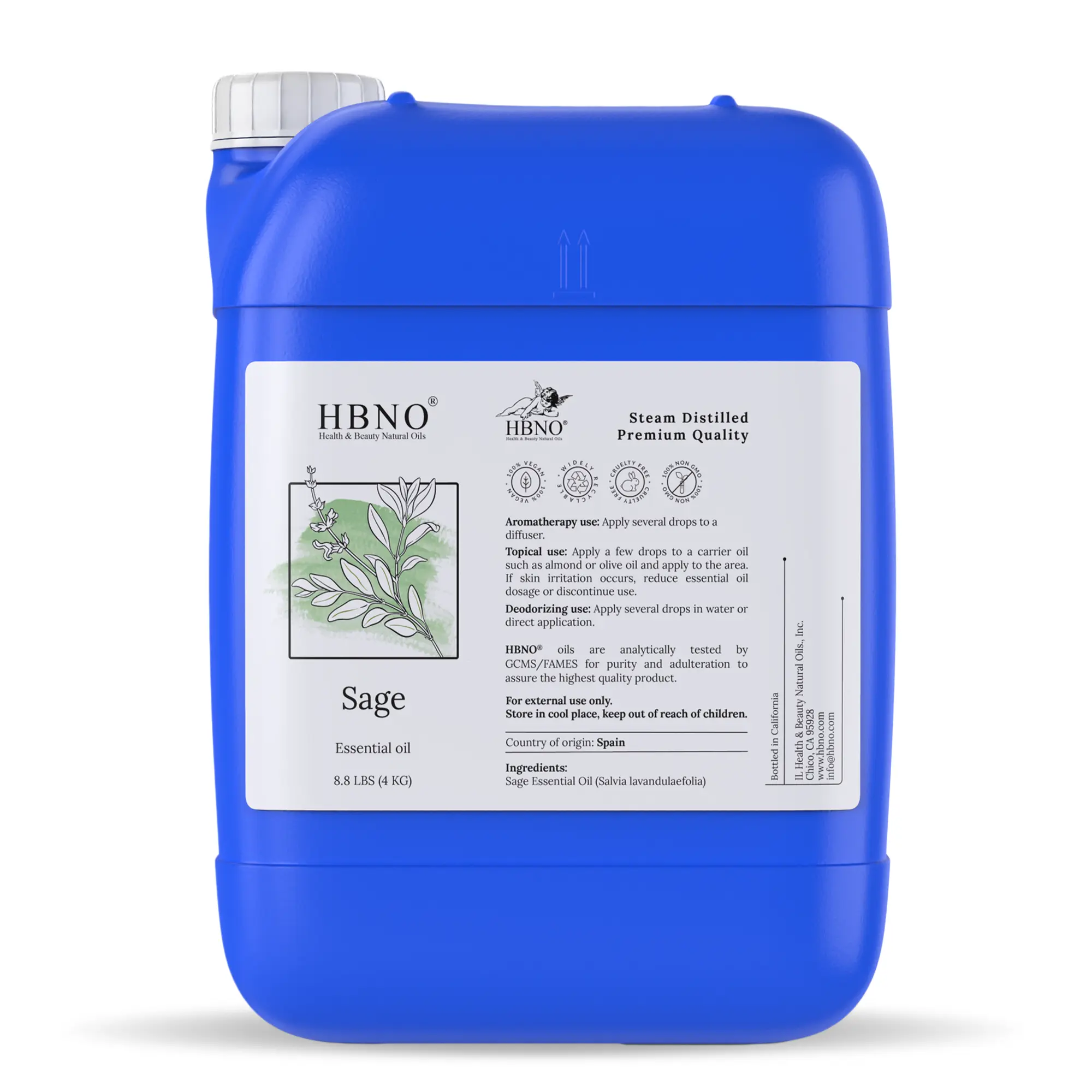 HBNO Sage Spain Essential Oil - Fresh Herbaceous Aroma for Aromatherapy Skincare & Home Care - Steam Distilled from Salvia lavandulaefolia Leaves & Flowers - Wellness, Healthcare