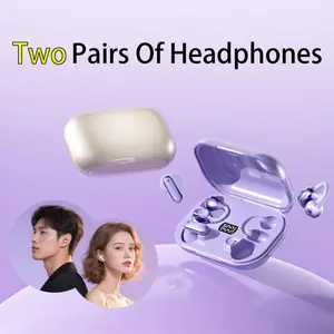 Two Pairs Wireless Earbuds, Open Ear Clip on & In-Ear Bluetooth 5.4 Headphones with Digital Display, Noise Cancelling No Pain Comfort Fit Gaming Earphones for Running Workout Couple Tech Gift