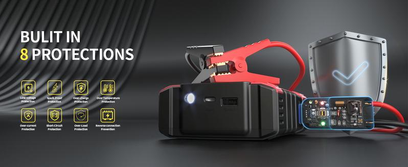 Jump Starter with Air Compressor, 5000A 150PSI Car Battery Jump Starter (8.5 Gas/7.0L Diesel), 12V Jump Box Car Battery Jumper Starter Portable with Jumper Cables, LCD Display, Lights Vehicle