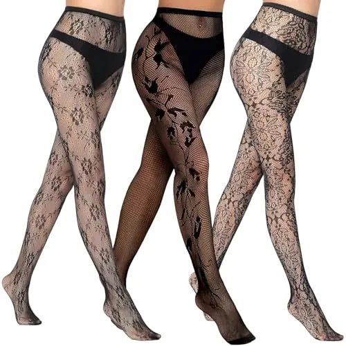 Black Floral Knit Patterned 3 Pairs 3 St