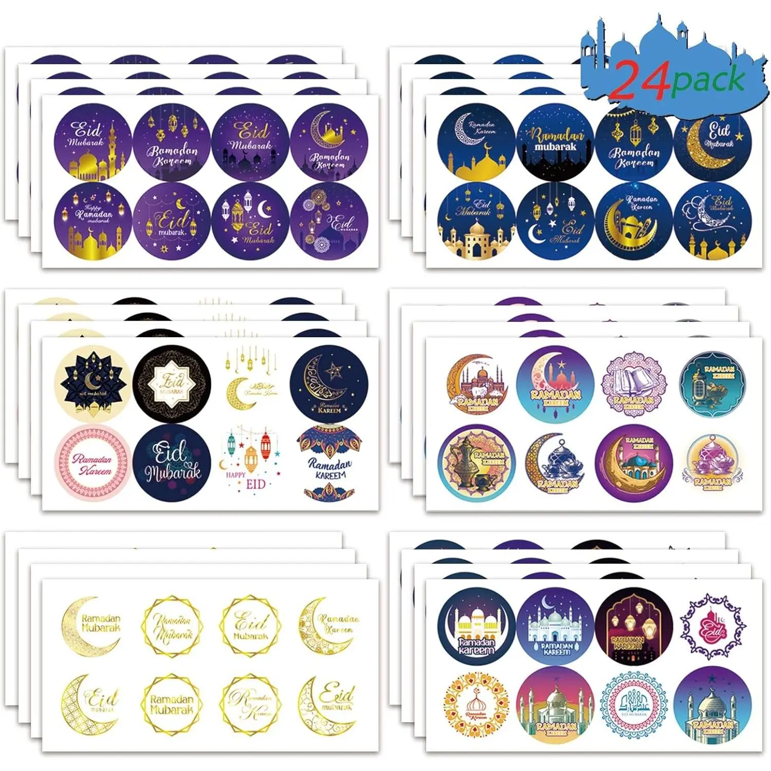 192PCS Eid Al Adha Stickers, Ramadan Kareem Stickers Eid Mubarak Stickers Labels Gifts for Islamic Muslim Ramadan Mubarak Stickers Eid Party Ramadan Supplies Decorations