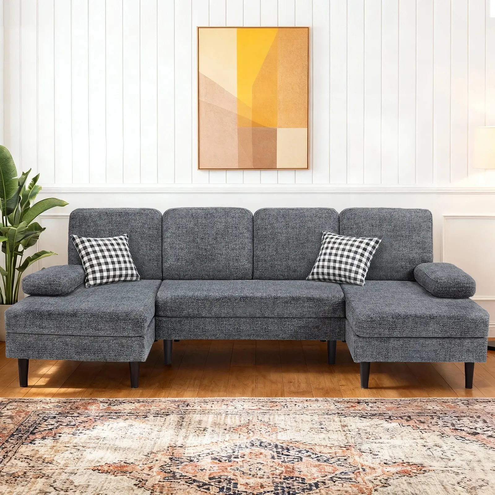 110" U-Shaped Sectional Couch with Double Chaise - 4-Seat Corduroy Corner Sofa Set, Durable & Easy Indoor Home Living Room Furniture, Corner Sofa Sets, Durable Sofa Sets
