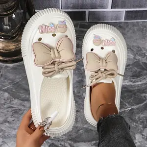 1pc[Cute Bowknot Decor Clogs Shoes] Women's Cute Bowknot Decor Clogs, Casual Hollow Out Design Shoes, Comfortable On Beach Shoes1Piece  shoes flipflops flipflops  croc  swomen