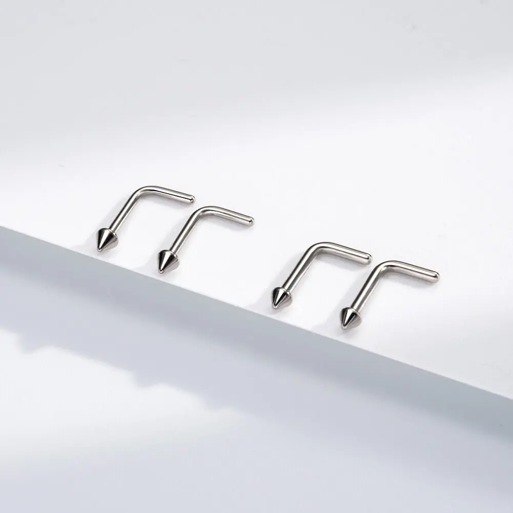Oufer Unisex 2PCS 18G-20G Titanium L-Shape Spike Nose Stud Set, Nose Piercing Body Jewelry with Spiked Gems, 2 Sizes for Daily Wear & Edgy Look, Two Sizes