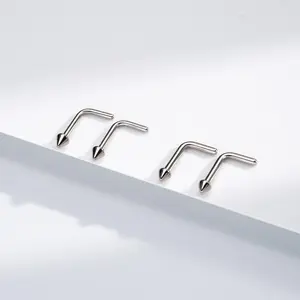 Oufer Unisex 2PCS 18G-20G Titanium L-Shape Spike Nose Stud Set, Nose Piercing Body Jewelry with Spiked Gems, 2 Sizes for Daily Wear & Edgy Look, Two Sizes