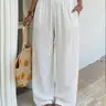 Trendy Baggy Wide-Leg Pants with Drawstring Waist Design, Breathable Lightweight Loose-Fit Summer Bottoms, Everyday Beach & Casual Wear, Comfortable Cotton-Linen Fabric