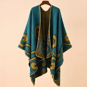 Cozy Faux Cashmere Shawl for Women - Multicolor, Warm & Windproof with Auspicious Cloud Design, Perfect for Fall/Winter