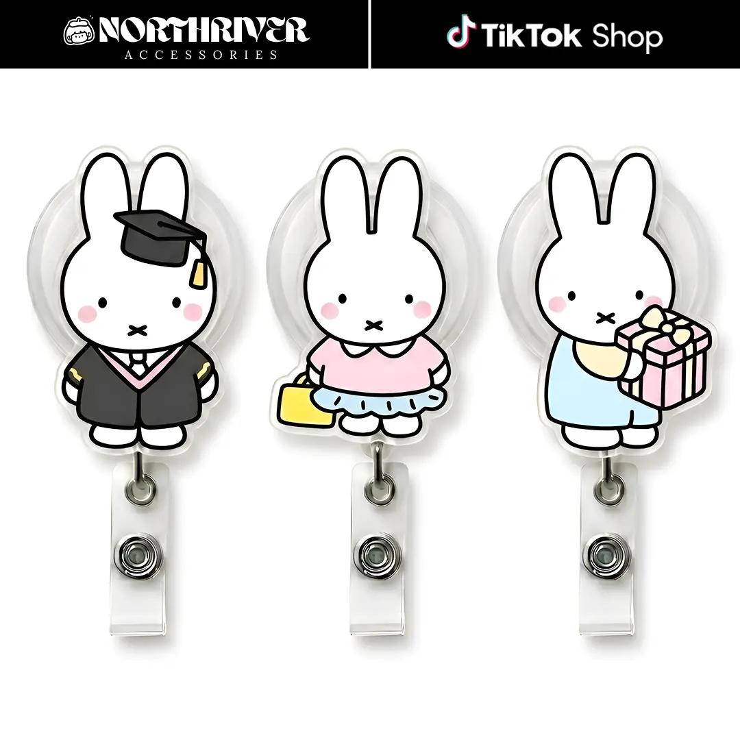 [12 OPTIONS] Kawaii Bunny School Graduation Badge Reel Retractable Set Cute Cartoon Acrylic ID Card Holder For Students Teachers Nursing Uniform Office Giftt