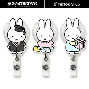 [12 OPTIONS] Kawaii Bunny School Graduation Badge Reel Retractable Set Cute Cartoon Acrylic ID Card Holder For Students Teachers Nursing Uniform Office Giftt