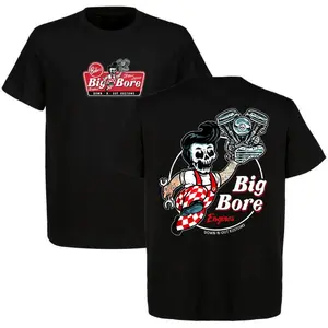 Vintage Skeleton Mechanic T-Shirt, V-Type Twin-Cylinder Engine Pattern, Suitable for Car and Bike Enthusiasts Garage Workwear