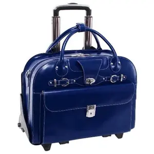 212 MAIN Navy Roseville Top Grain Leather Checkpoint Safe Fly-Friendly Men's Briefcase - 15.6 in. Laptop Compatibility, 17x6x13 in. Dimensions, Detachable Wheels, Shoulder Strap, Key Lock