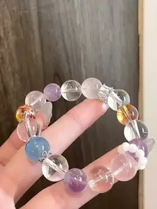 Natural Crystal Blue Sapphire Quartz Bracelet, Trendy Mixed Bead Design, Fashionable Personal Statement Jewelry Gift
