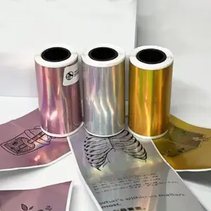 Holographic Thermal Self-adhesive Continuous Paper, 3 Rolls Rainbow Glitter Thermal Sticker, Barcode, Mailing, Thermal Shipping Label, Name, DIY Custom Logo Design
