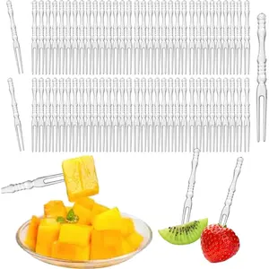 200pcs Disposable Plastic Fruit Forks, 4" Bistro Cocktail Tasting Appetizer Portable Salad Fruit Mini Cake Forks (White)