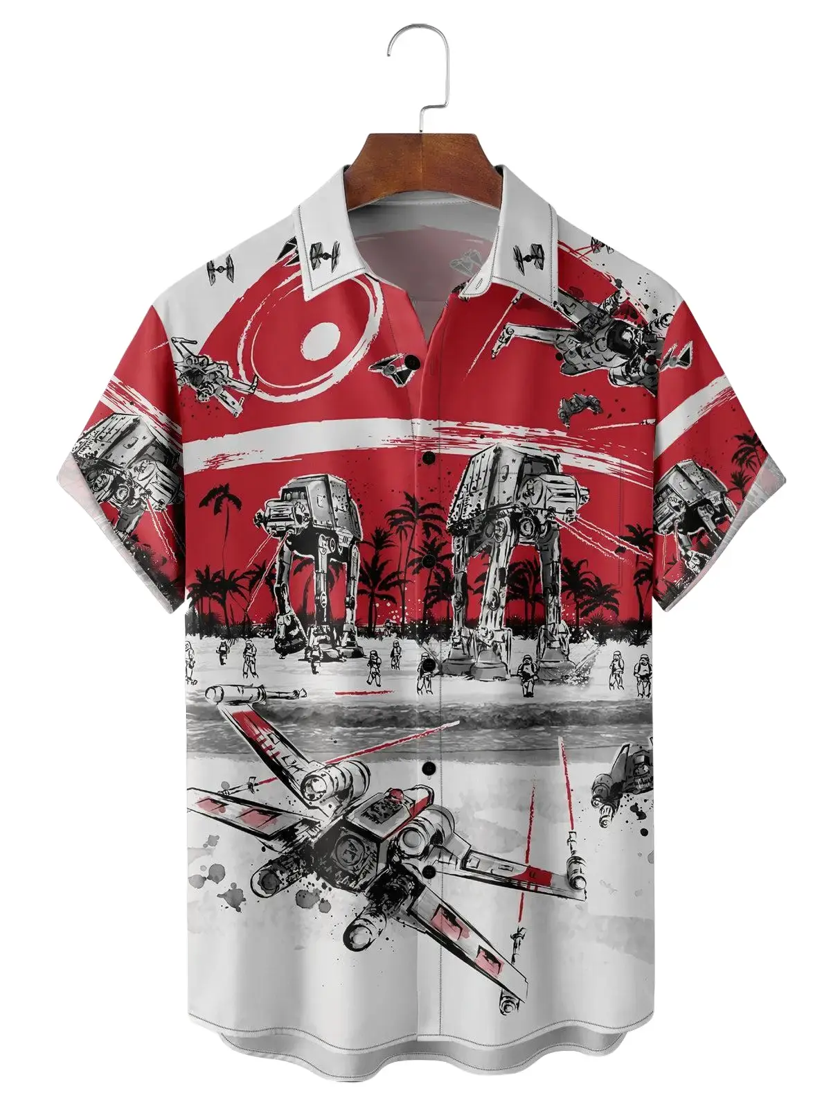 Men's Star Spaceships Battle Wars Walkers Troopers Short Sleeve Shirt