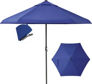CROWN SHADES 9 Ft Patio Umbrella with Auto-Tilt & Olefin Fabric - Patented 45°Edge Connection Wind Resistant Outdoor Umbrella for Table, Pool, Beach, Effortless Crank System