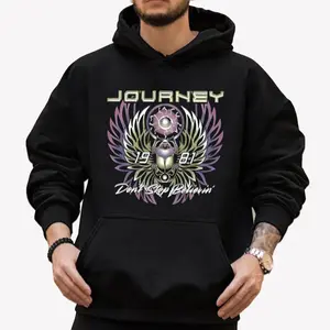 Retro 80s Rock Band Graphic Hoodie & Sweatshirt & T-Shirt - "Journey: Never Stop Believin'" Print, Casual & Comfortable Top for Everyday Wear