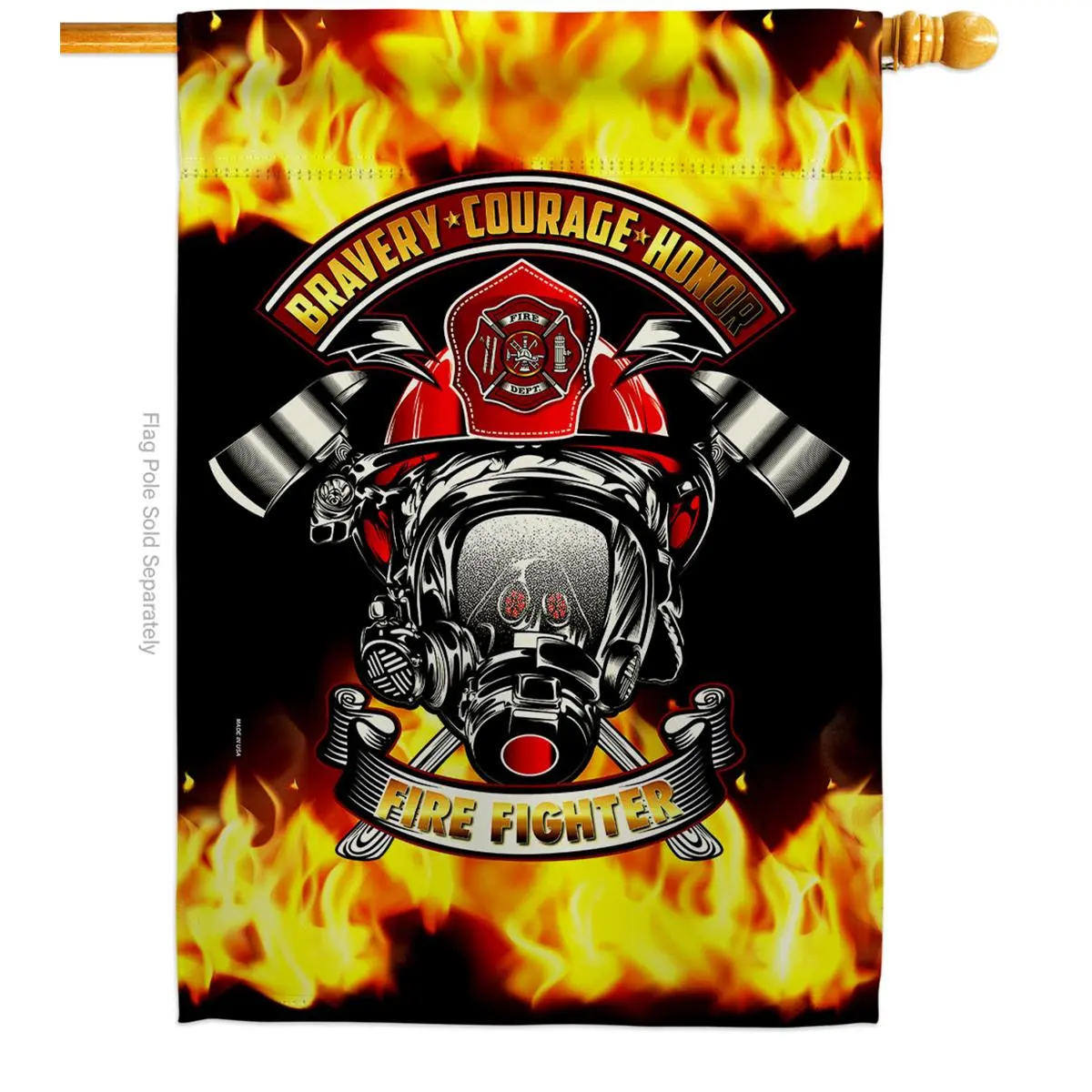 US Brotherhood H183071-BO 28 x 40 in. Bravery Firefighter House Flag with Armed Forces Double-Sided Decorative Vertical Flags Decoration Banner Garden Yard Gift