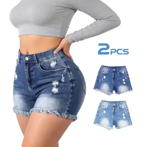 Arssm 1/2 Pack Women’s Denim Shorts – Distressed Frayed Raw Hem Stretch Jean Shorts for Summer Casual Streetwear & Vacation Outfits