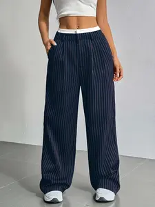 Women's Striped Print Straight Leg Pants, Casual Comfy Trousers for Daily Wear, Ladies Bottoms for All Seasons, Womenswear