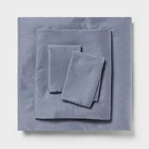 Full Easy Care Cotton Blend Sateen Sheet Set Navy Heather - Room Essentials: 225 Thread Count, 4-Piece, Teen & All Ages
