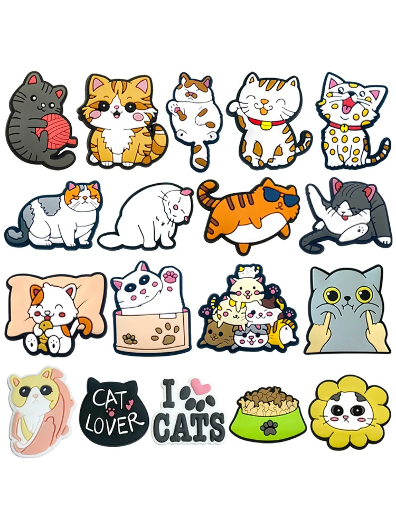 18-Piece Cat Series Shoe Charms Set For Bubble Slides Clogs Sandals Slippers,PVC Shoe Decorations Accessories Buckle For Christmas Birthday Gifts, Cute Shoe Decorations
