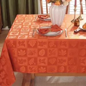 SASTYBALE Tablecloth Rectangle Maple Leaves Jacquard Waterproof Oil Proof Damask Table Cloth, Plaid Fabric Table Cover for Fall, Thanksgiving, Autumn, Party, Holiday