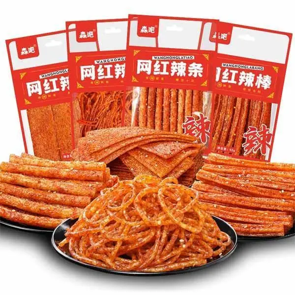 🔥 BEST SALE!!  Spicy Strips,Latiao,4 Packs Chinese Spicy Sticks,Classic Piquancy Daily Party Latiao Delicious Snack-3.2Oz Per Pack