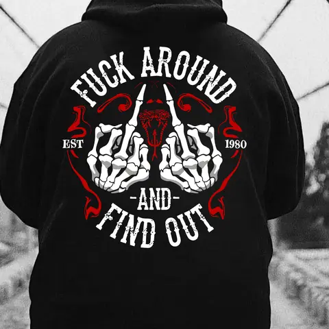 Custom Year Fuck Around and Find Out Hoodie – Personalized Skeleton Middle Finger Skull T Shirt for Men – Savage Attitude Custom Birthday Sweatshirt