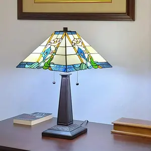 Mission 23in Stained Glass Floral Tiffany Style Table Accent Lamp Blue and Green