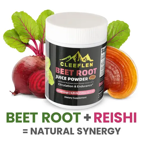 CLEEFLEN Organic Beetroot Powder with Mushroom Extract - Dietary Healthcare Supplement for Fitness, Supports Leg Veins, Heart & Cardiovascular Health, Nitric Oxide Production & Healthy Blood Pressure, Beetroot Powdered Supplement Drink Mix