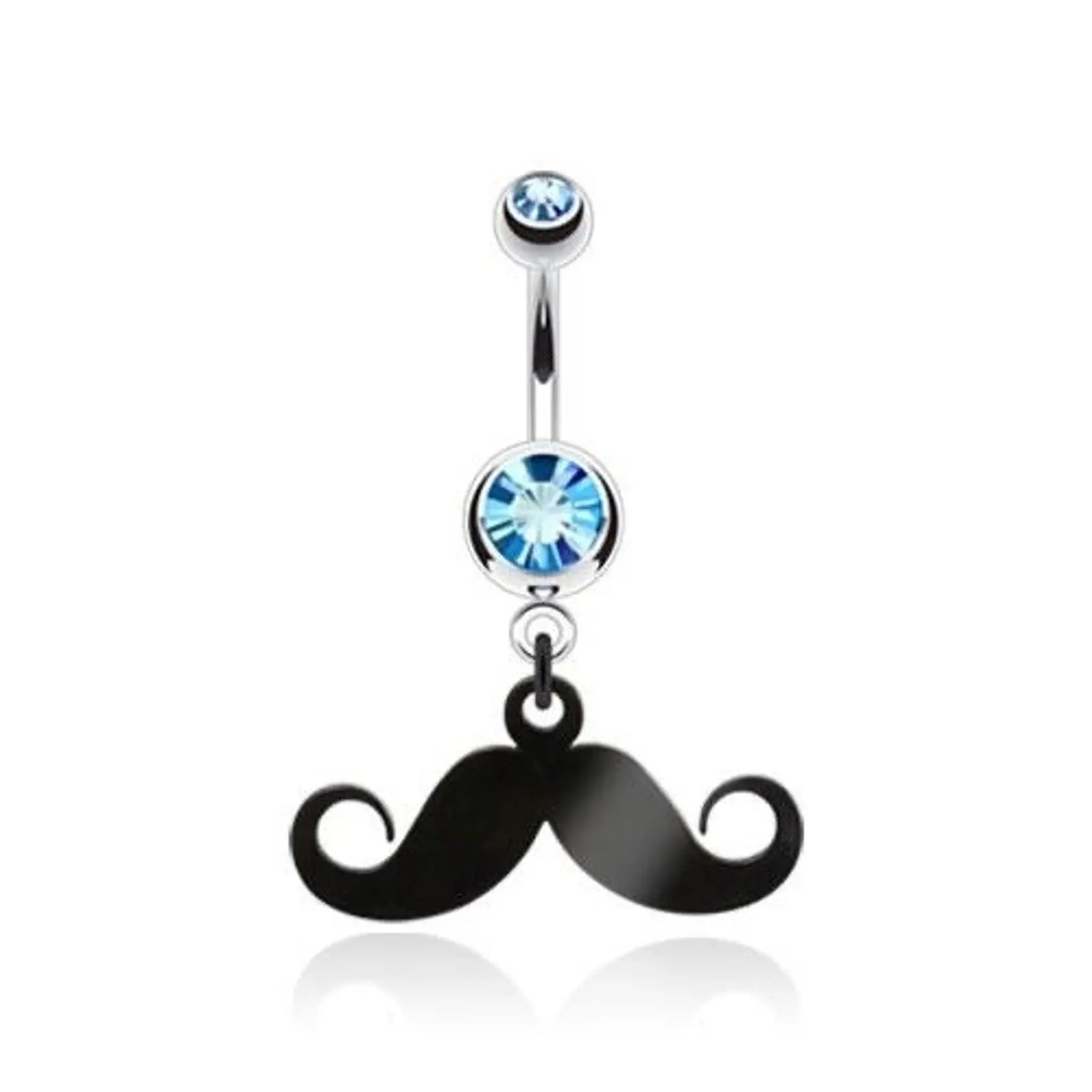 Mustache Dangle with Blue Double Cubic Zirconia Navel Ring