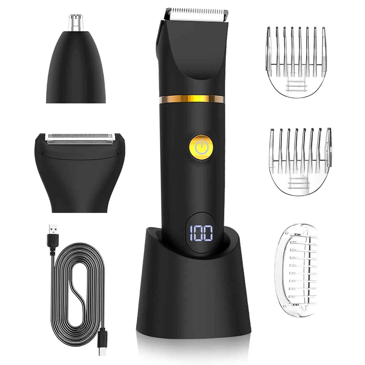 Beard Trimmer for Men,Manscape 3-in-1 Electric Razor Groin Groomer,IPX7 Waterproof Wet/Dry,Versatile Body Hair Trimmer for Ball/Beard/Nose,USB Rechargeable & Nose/Shaves Head,Glossy Black, Gifts for Christmas/Birthday/Father's Day