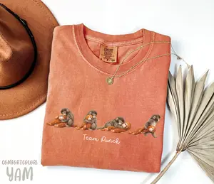 Team Punch T-Shirt, Baby Monkey Punch with Plush Toy Shirt, Emotional Support Gift for Animal Lovers, Cute Mothers Day T-Shirt, Fashion Cotton, Full Colors, Full Sizes, For Men, For Women