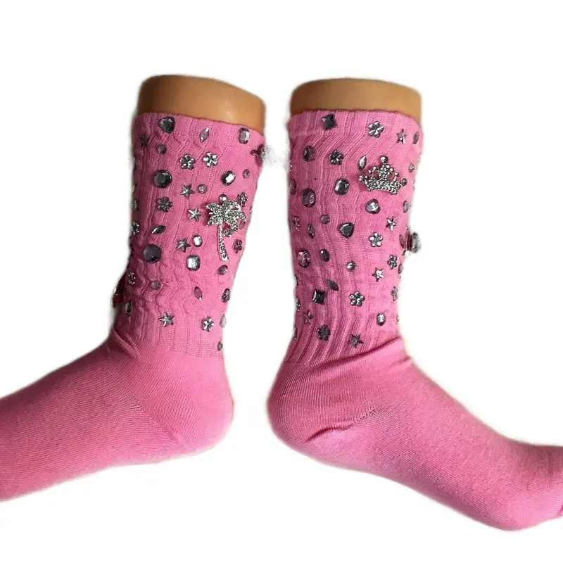 Blinged Out Charm Socks - Pink Color, Comfortable Fit, Womenswear, Decorative Design with Charm Accents