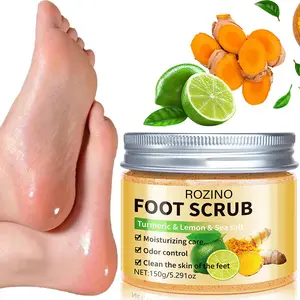 Rozino Foot Scrub 150g with Turmeric Lemon Sea Salt, Moisturizing Deodorant Exfoliant, Dry Cracked Feet Care, Travel Essential