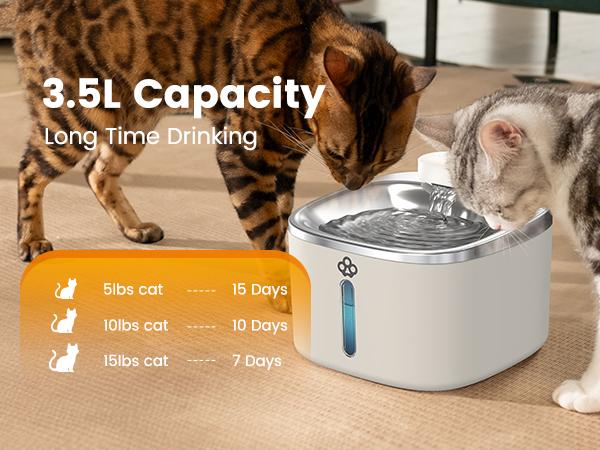 oneisall Wireless & Stainless Steel Cat Water Fountain, 3.5L/118oz Automatic Cat Water Fountain,304 Stainless Steel,Cordless & Rechargeable with Motion Sensor and Low Noise