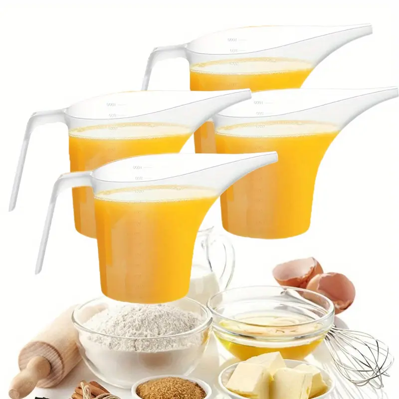 4 Pack Plastic Funnel Pitcher Set,1000ml Measuring Cup with Long Spout,Large Capacity Easy Pour Cup,Perfect for Bakeware Mold,Oils,Watering Plants,Halloween Christmas Party Gifts,Hand Tools Kits
