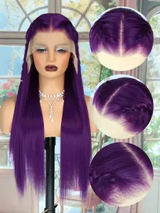 Aodbar hairs 13*6 Transparent Lace Front Wig Purple  Hair Heat Resistant Fiber Hair 28 Inch Long Straight Hair Wig for Daily, Party and Cosplay Use