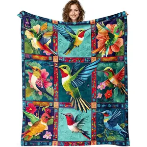 1PC Hummingbird Blanket, Soft Flannel Blanket, Bedding, Gift for Men and Women, Couples, Adults, Suitable for Sofas and Bedroom Decor.