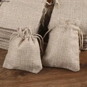 Handmade Linen Drawstring Pouches 10 Pack - Reusable Hemp Bags for Scented Sachets Jewelry Gifts