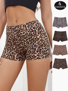 Women's Leopard Print One-Piece Underwear Set, Anti-Slip Seamless Ice Silk Mid-Waist Fitted Casual Comfy Panties, Casual All-Season Wear