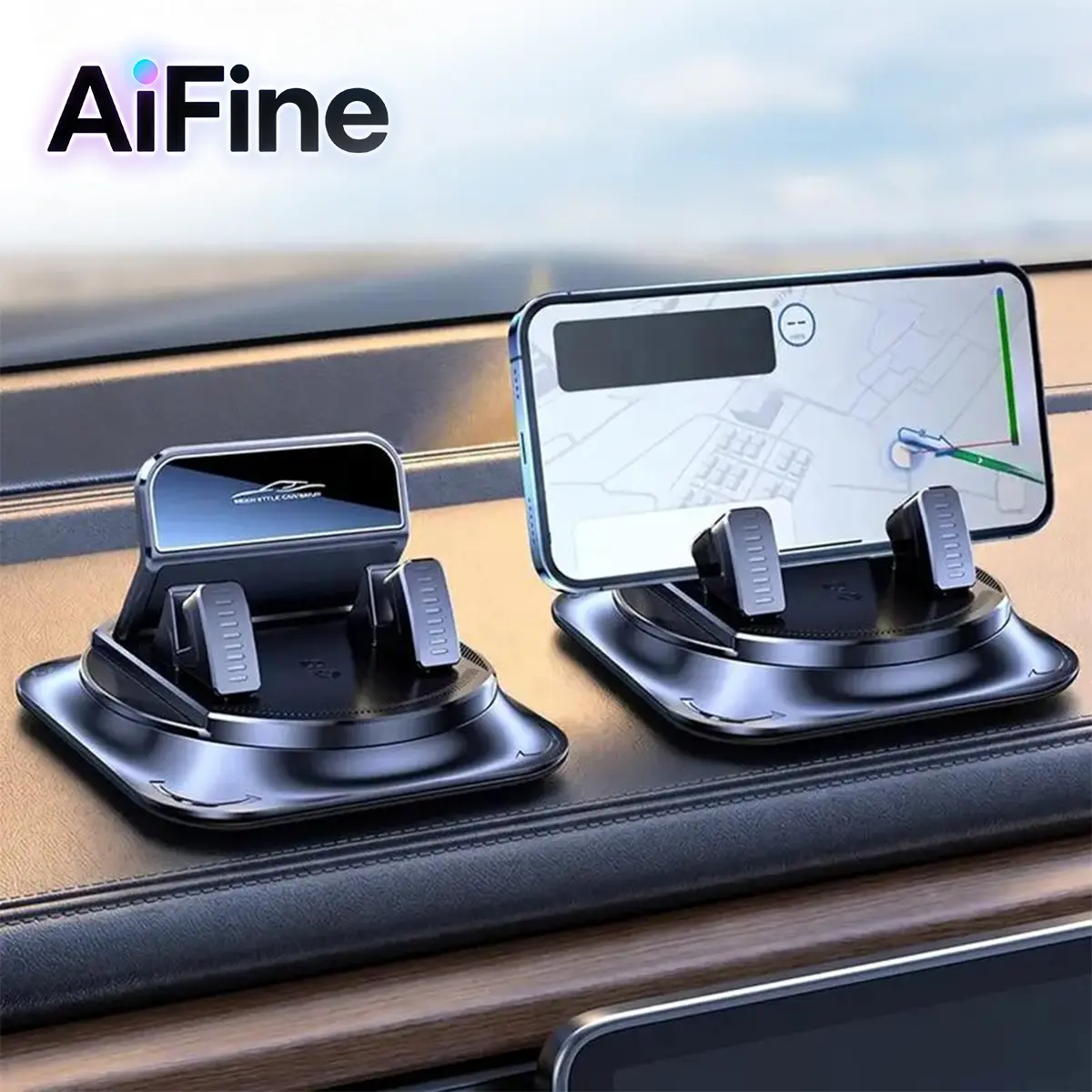 【SummerFinds】AiFine Car Phone Holder (Mounts & Holders for Car), 360° Rotating Dashboard Mount with Strong Suction Cup Non-Slip Stand, Adjustable Horizontal/Vertical Angles for Safe Navigation, Compatible with Most Mobile Phones, Phone Holder For Car, Mou