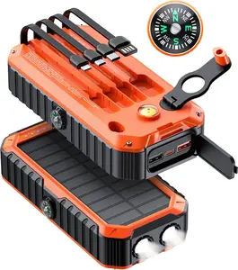 Diamuar 40000mAh Solar Power Bank with Hand Crank, Built-in 4 Wires, Compass & Level, PD20W Fast Charging, LED Flashlight - Portable Emergency Charger for Camping, Hiking, Travel & Outdoor Activities outdoorfun