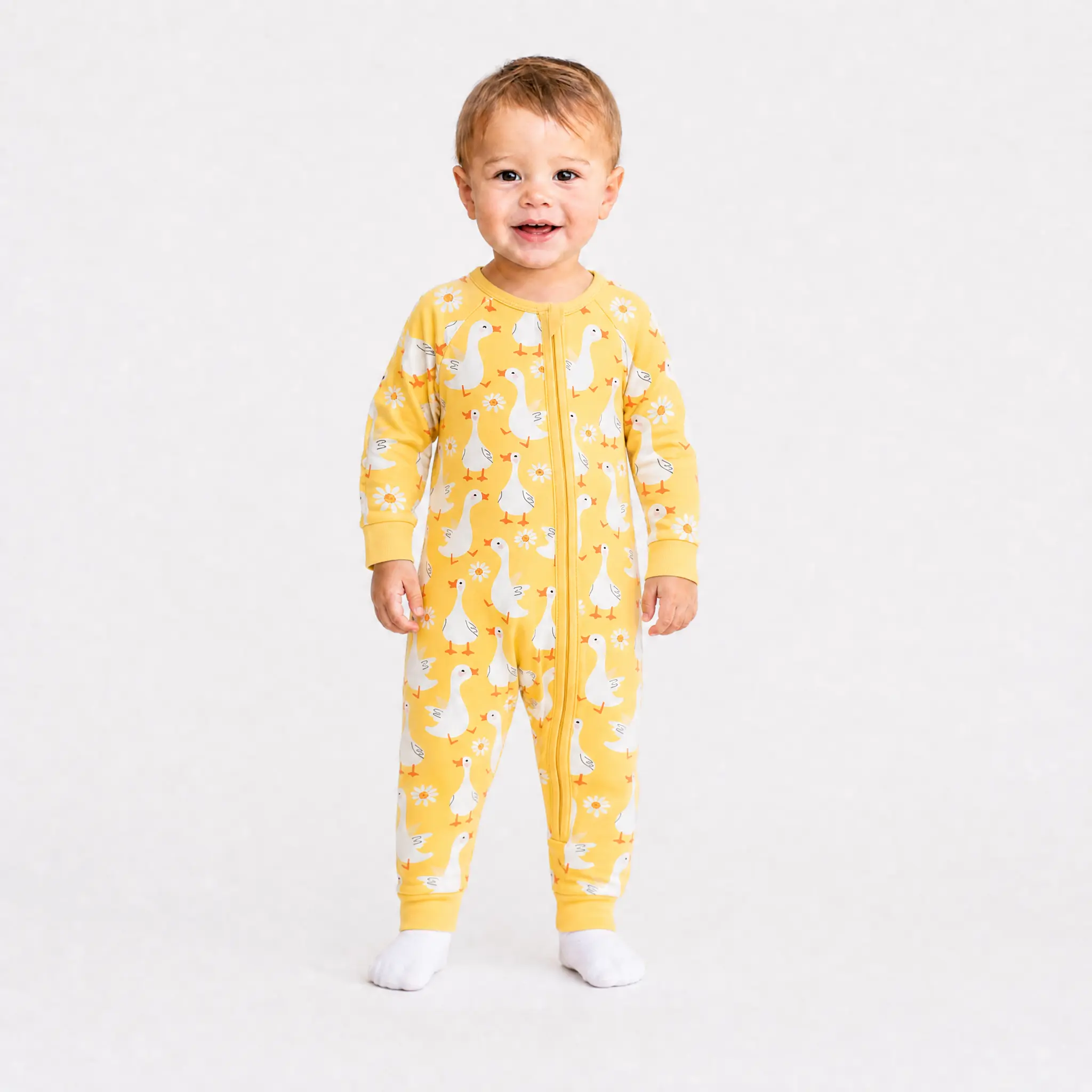 mossriver Baby & Toddler Bamboo Pajamas, Soft Swan Floral Print Romper, Sleepwear with 2-Way Zip & Foldable Cuffs, Gift Choice, Bamboo Toddler Pajamas, Floral Print Sleepwear, Infant Sleepwear