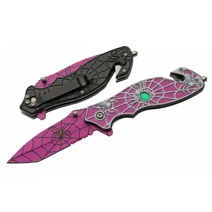Supplies 8” Purple Spider Web Assisted Open EDC Rescue Folding Knife