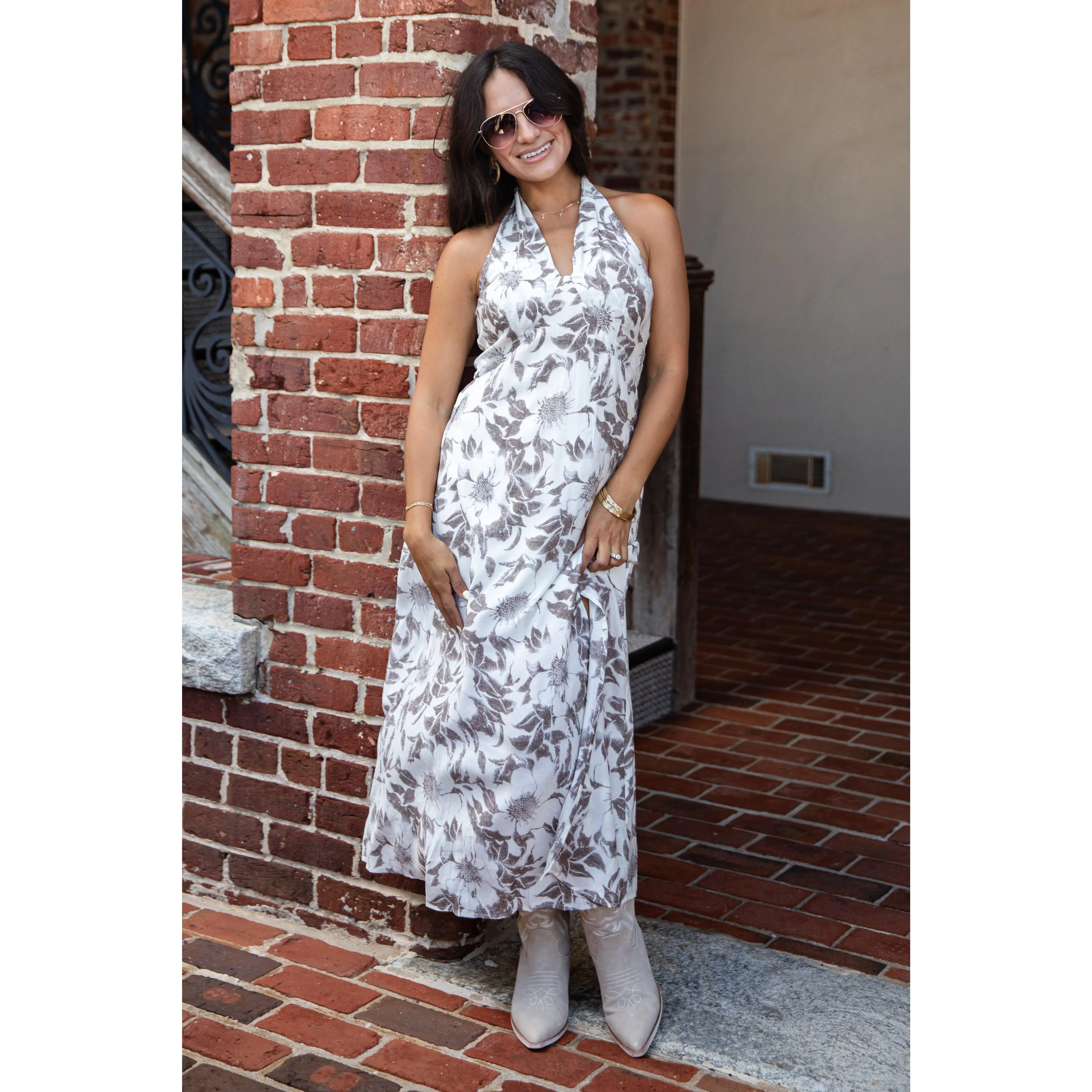 Whispering Willow Cream Floral Midi Dress