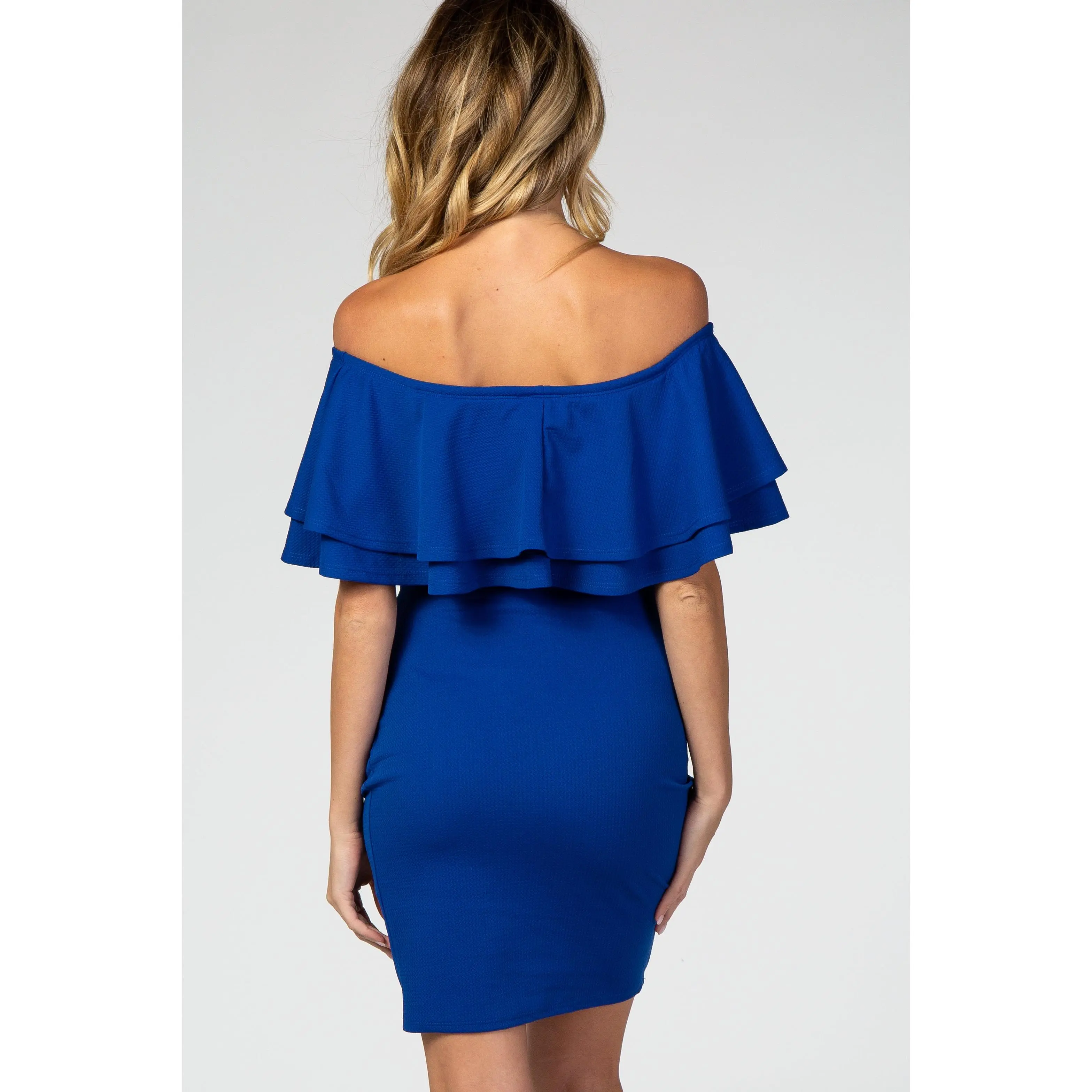 Royal Blue Off Shoulder Ruched Maternity Dress - TikTok Shop