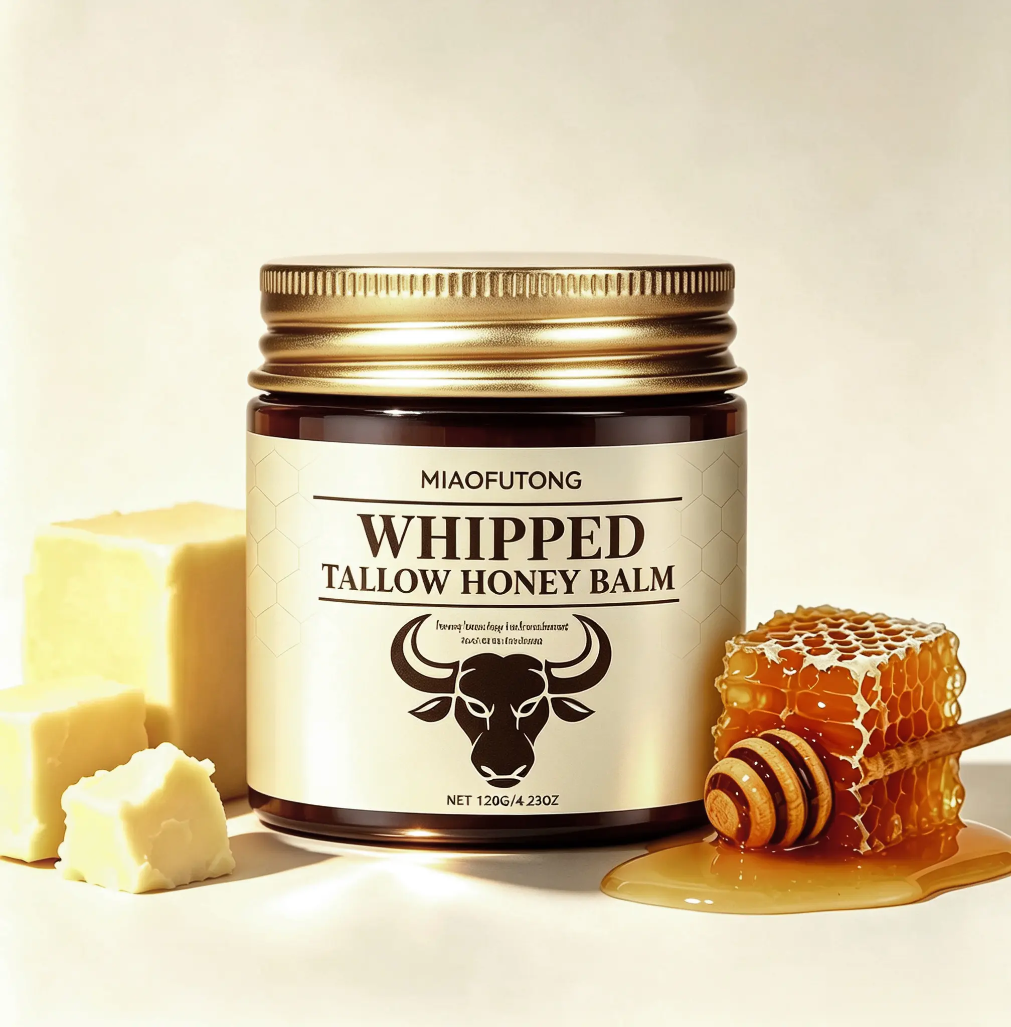 Whipped Grass-Fed Beef Tallow Honey Balm -4.23 Oz, Moisturizing, Deeply MoisturizingCream for Soft, Smooth Skin - UnscentedHandmade All-Natural Moisturizer - Hydrating,comfort, moisture boost cream, DeepMoisturizing Nourishing, body care